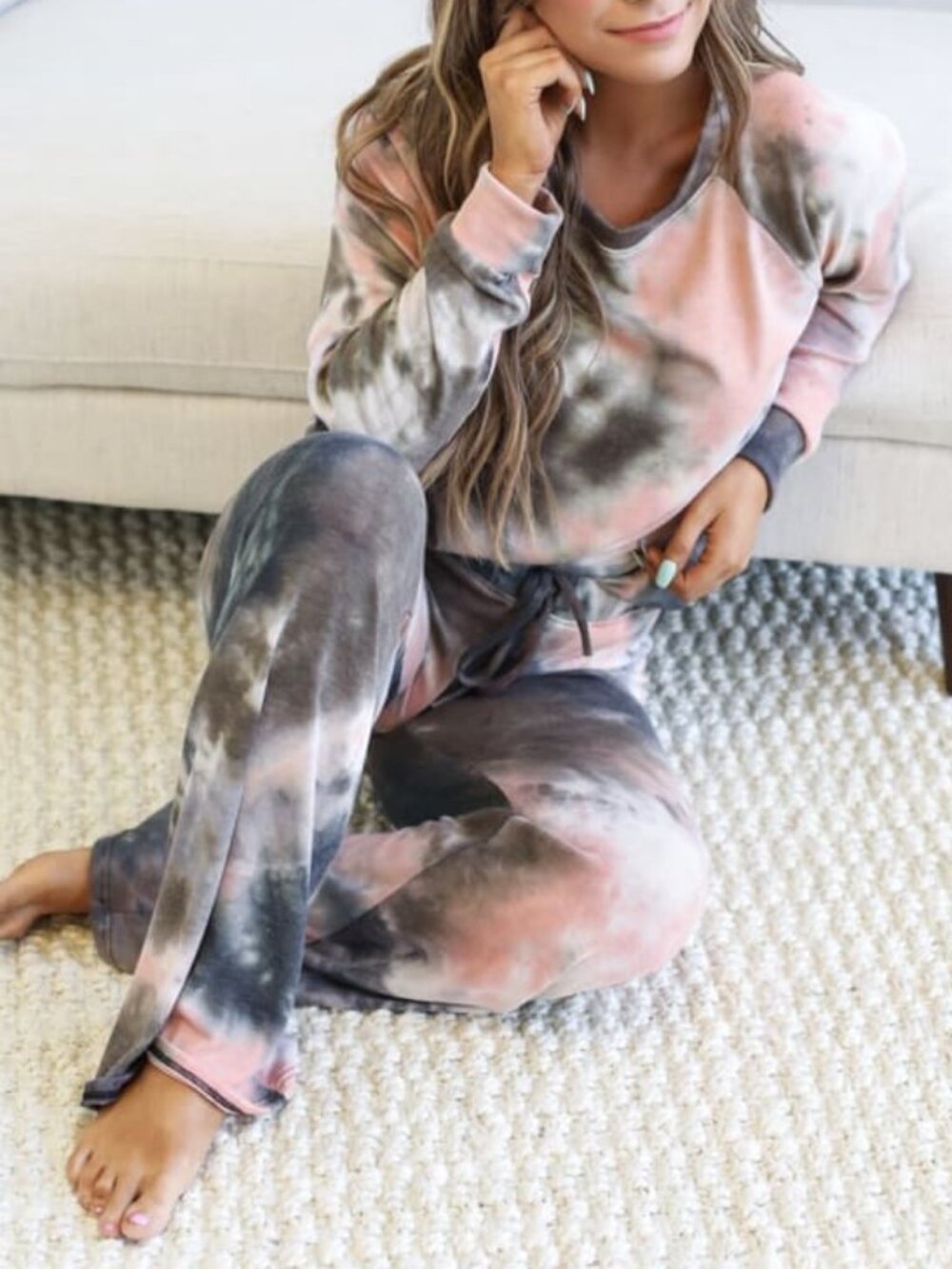 Tie Dye Soft Sleep Lounge Set CORAL/PINK/GREY